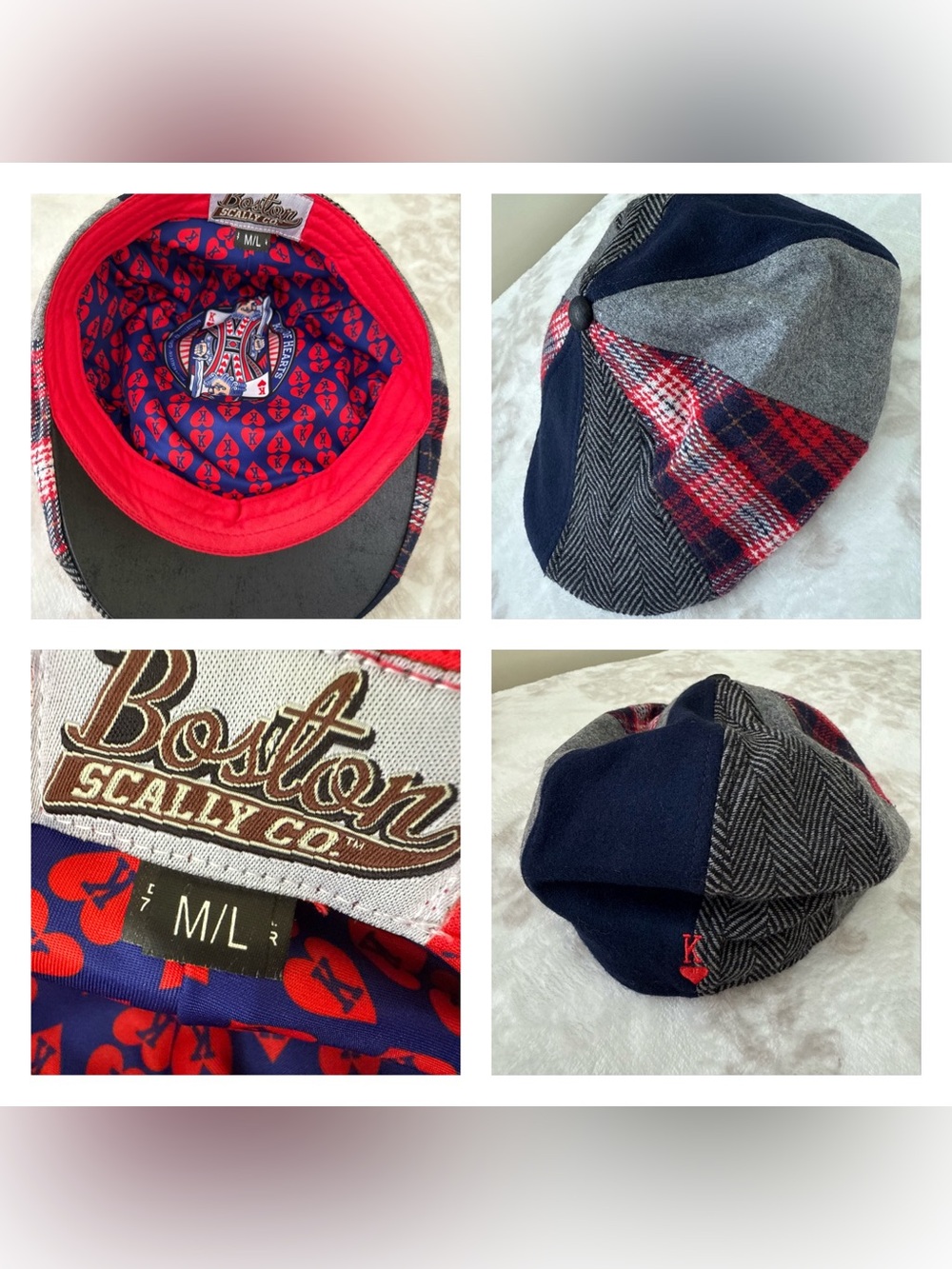 EUC Boston Scally Co. "King of Hearts" Scally Cap / Flat Cap Wool Blend